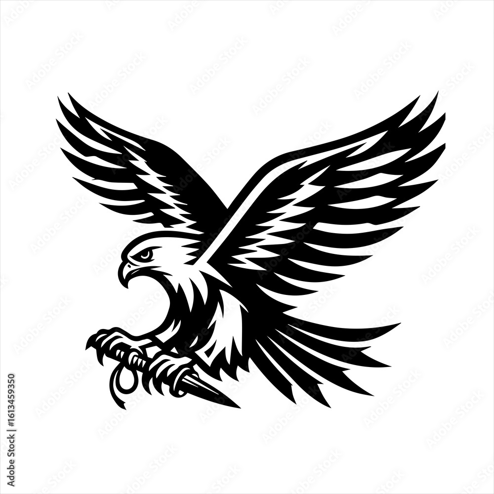 Fototapeta premium Black and white eagle clutching a dagger in its talons