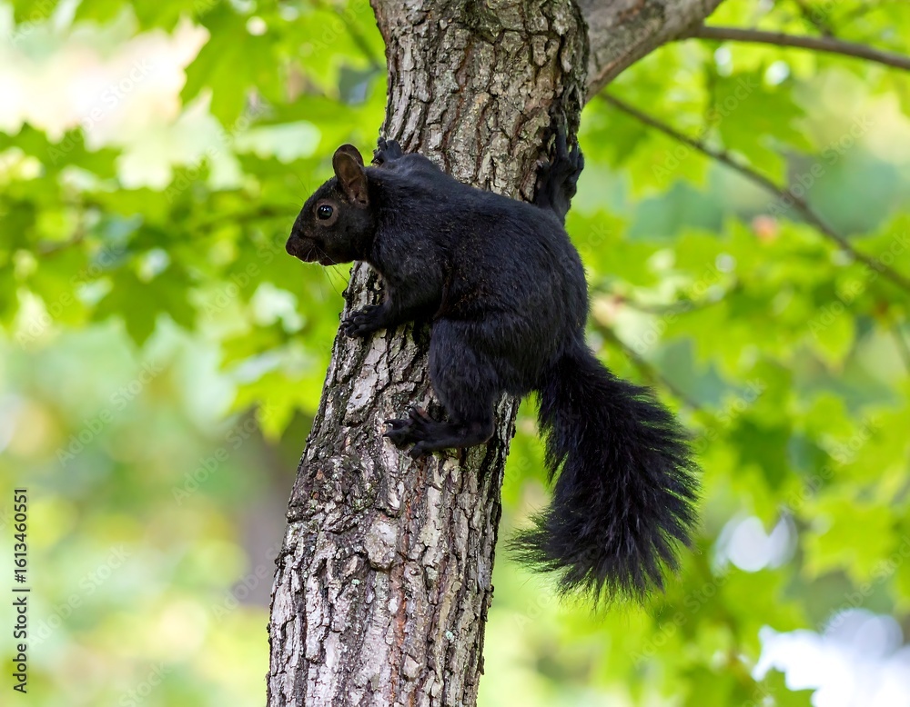 Obraz premium Black squirrel on tree trunk (1)