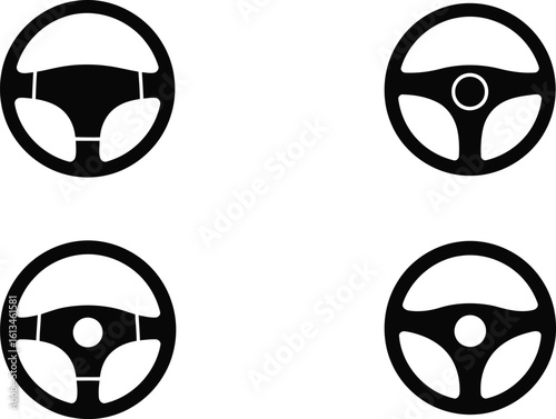 Steering Wheel Silhouette Icon Vector Set - Vehicle, Control, Automotive
