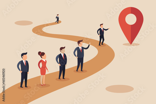 Business Journey Concept with Team Walking Toward Location Pin