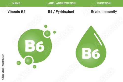 Vitamin B6 icon in water drop. Vitamin B6 symbol, sign or badge in a bubble shape. Vitamin supplement. health concept. Vector