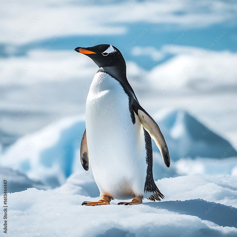 Fototapeta premium Penguin in clear blue water with sparkling bubbles high resolution picture