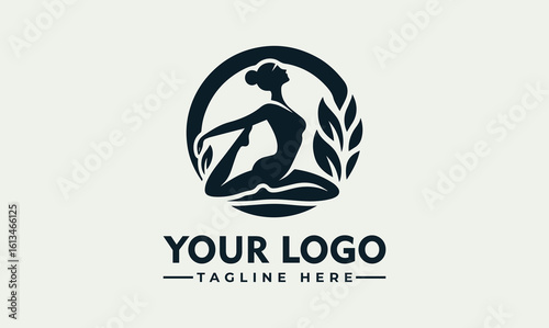 Free Download Elegant logo featuring a woman in a yoga pose, encircled by leaves, symbolizing health and wellness. - GFXLoad