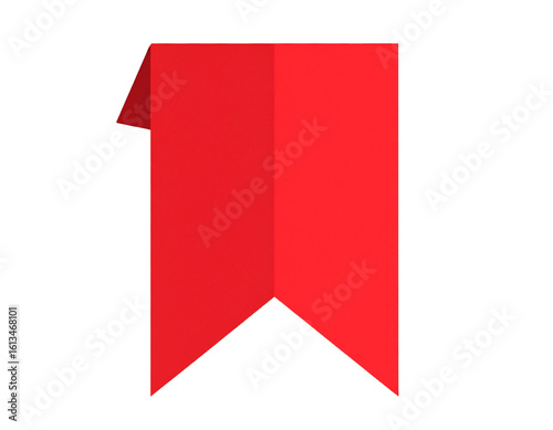  Flat Ribbon Bookmark Icon with Folded Tip, Centered Top View, Isolated PNG.And transparent the background.