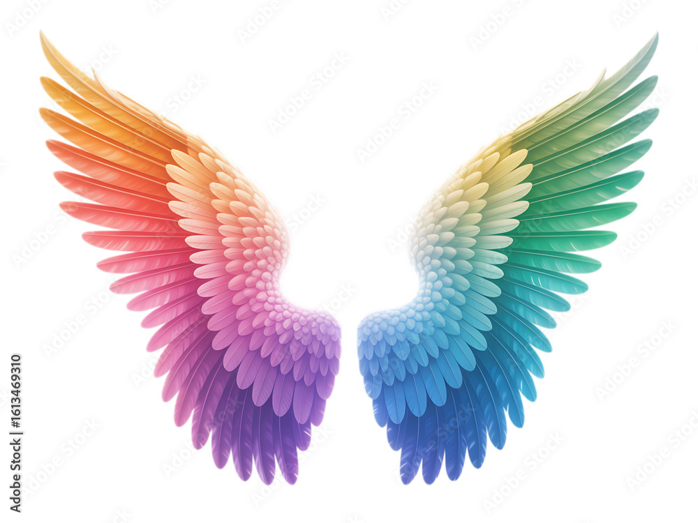 Fototapeta premium Rainbow angel wings isolated on transparent background