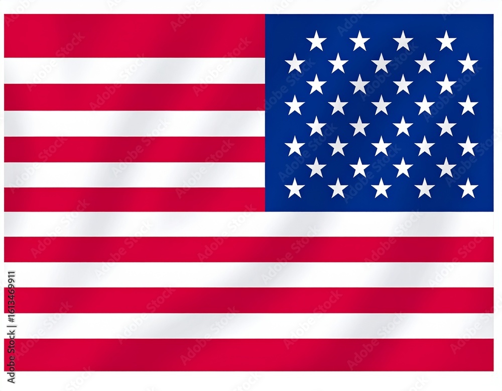 Obraz premium A high-resolution illustration of the national flag of the United States of America, featuring a symmetrical composition of stars and stripes.