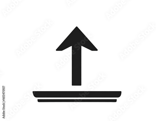  Flat Upload Arrow Icon Above Tray, Centered Top View, Isolated PNG.And transparent the background.