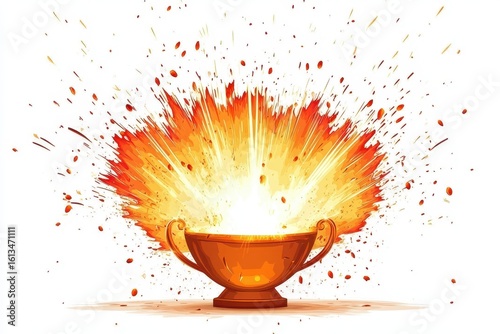 Spectacular Explosion of Fire and Light from Golden Trophy Cup