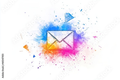 Vibrant Envelope Illustration with Colorful Splashes and Abstract Shapes