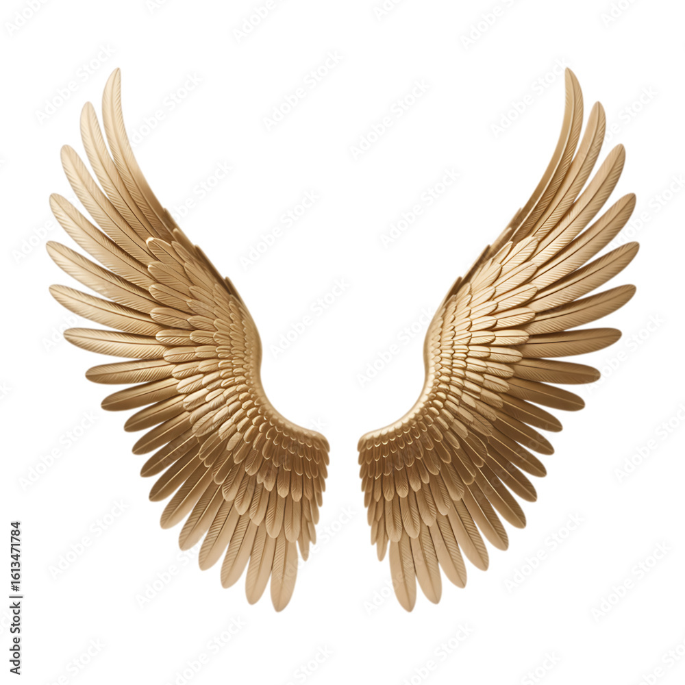 Fototapeta premium Golden angel wings isolated on transparent background