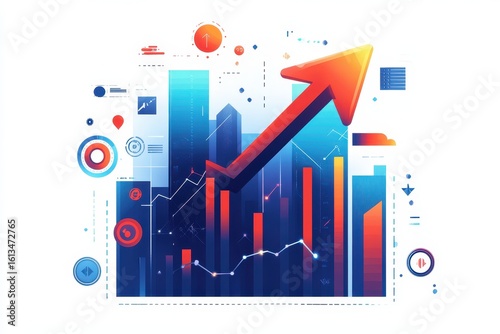 Vibrant Financial Growth Graph with Upward Arrow and Data Visuals