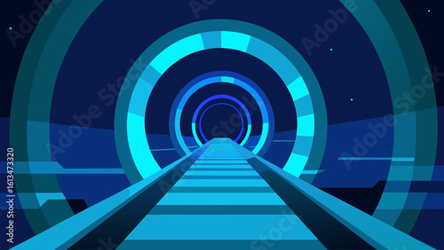 sci fi tunnel effect blue glowing rings