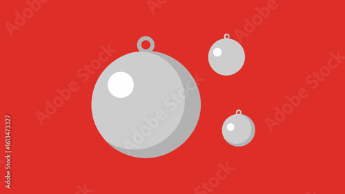 silver baubles flat lay soft red