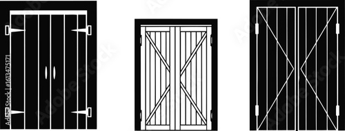 Barn Door Silhouette Icon Vector Set - Rustic, Farm, Entryway