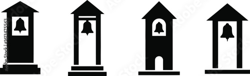 Bell Tower Silhouette Icon Vector Set - Architecture, Landmark, Historic Building