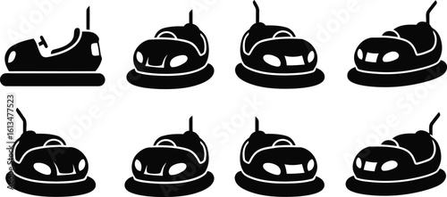 Bumper Car Silhouette Icon Vector Set - Amusement, Ride, Fun