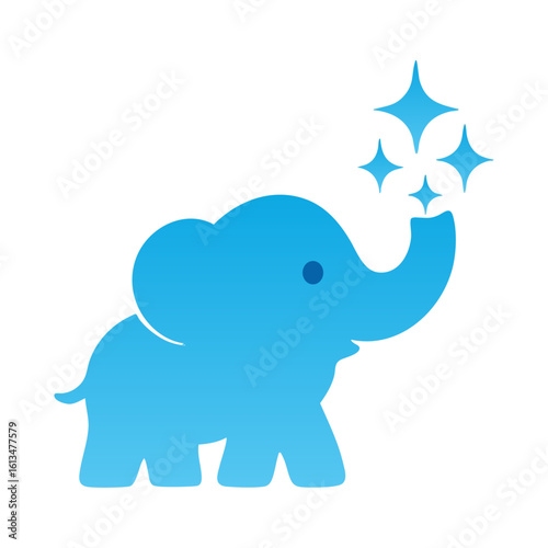 Cute blue elephant spraying water vector illustration