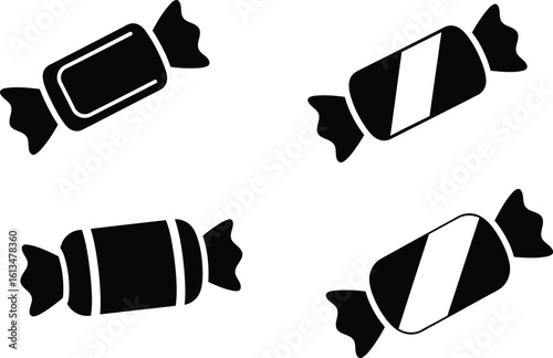 Candy Wrapper Silhouette Icon Vector Set - Sweet, Treat, Packaging