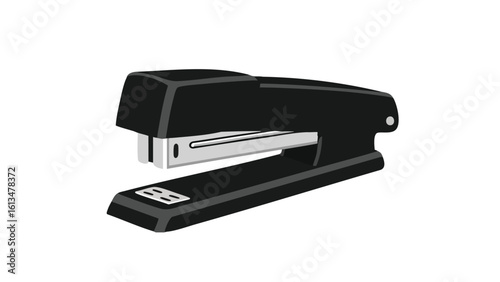 Black Stapler Isolated on Black Background. This illustration features stapler, office, stationery.
