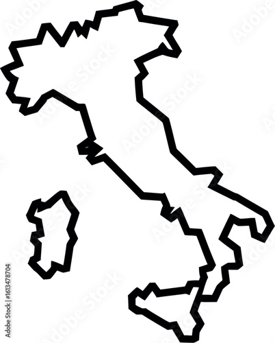Black outline of italy and sardinia on a white background showcasing the country's geographical shape