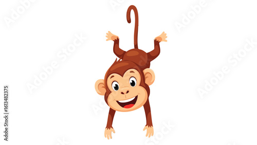 Cartoon Monkey Hanging Upside Down 1. This illustration features monkey, cartoon, animal.