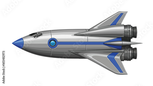 Cartoon Space Shuttle on Black Background. This illustration features spaceship, rocket, shuttle.