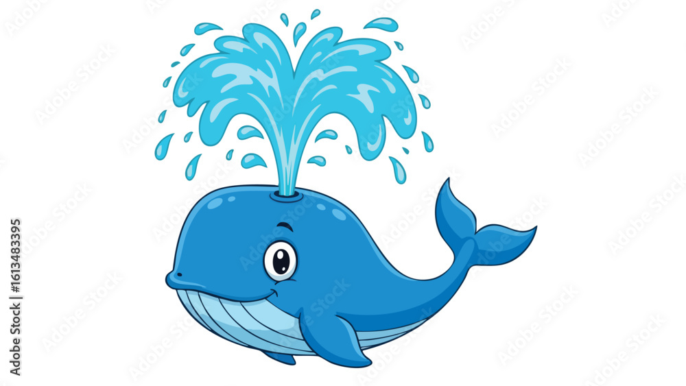 Fototapeta premium Cartoon Whale Spouting Water Illustration. This illustration features whale, cartoon, illustration.