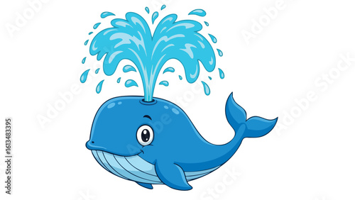 Cartoon Whale Spouting Water Illustration. This illustration features whale, cartoon, illustration.
