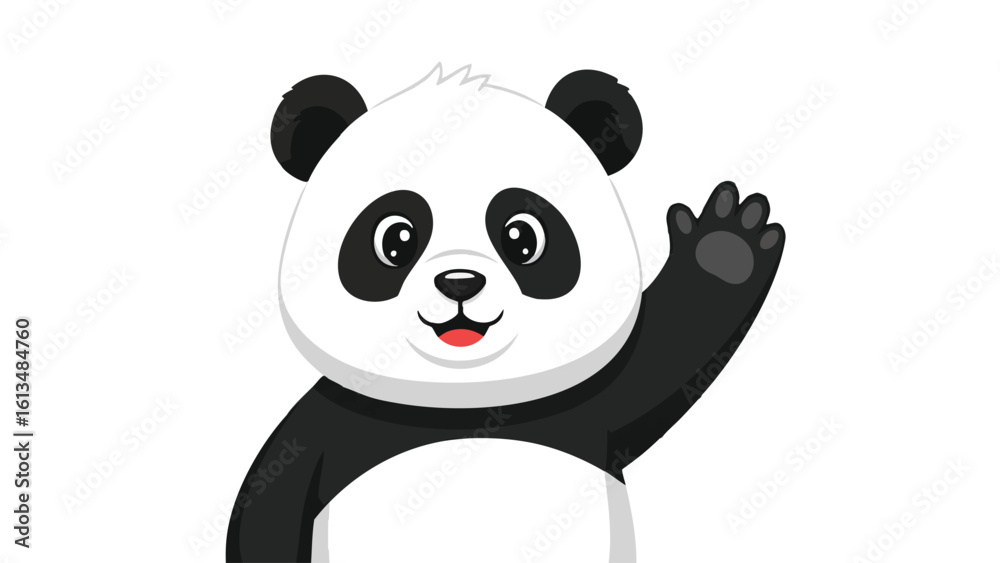 Fototapeta premium Cute Cartoon Panda Bear Waving. This illustration features Panda, bear, cartoon.