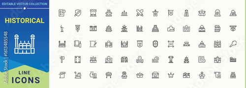 Historical icon set. Modern icons collection. Vector illustration. Antiquity icon. Contains such icons as antiques, archaeologic, culture, mediaeval, exhibit, archaeology, museum and more.