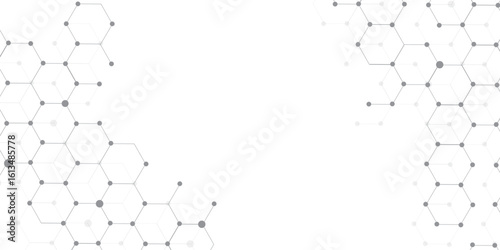 Hexagonal Molecular structure abstract tech network pattern. abstract geometric hexagon with connecting dots and lines. connecting Medical science, technology concept background Vector illustration.	