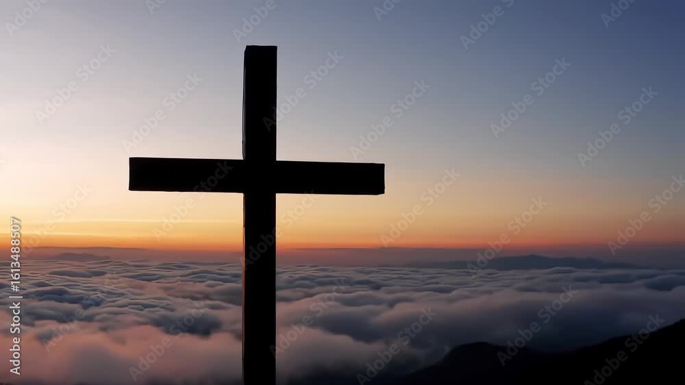 Cross Above Clouds Faith at Sunrise