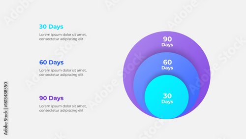 Vibrant design featuring a visually appealing infographic illustrating a 30, 60, and 90-day plan with descriptive text. Ideal for presentations, business strategies, and organizational themes
