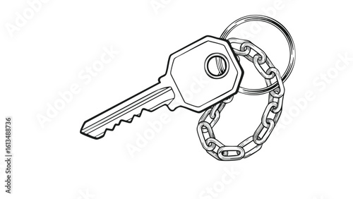 Key with Chain and Ring. This illustration features key, chain, ring.