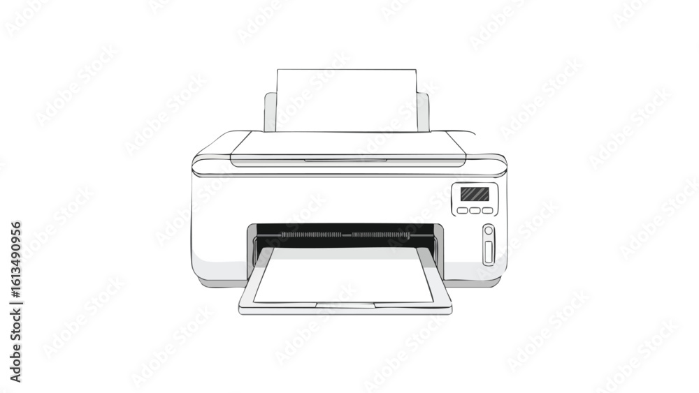 Modern White Printer on Black Background. This illustration features printer, print, printing. Modern White Printer on Black Background. This illustration features printer, print, printing.