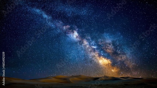 Starry Night Sky Over Dunes with Milky Way in Expansive Landscape