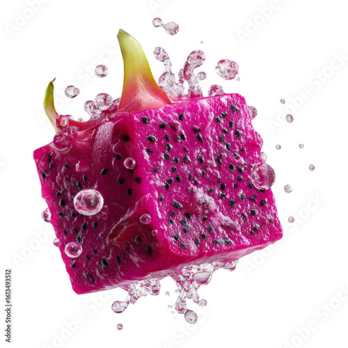 Vibrant Dragon Fruit Splashing in Water Background