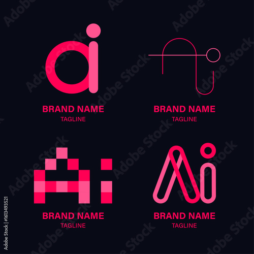Modern AI letters logo design vectors set for technology branding