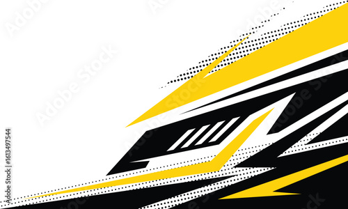 Abstract black and yellow geometric stripes racing background for car wrap sticker