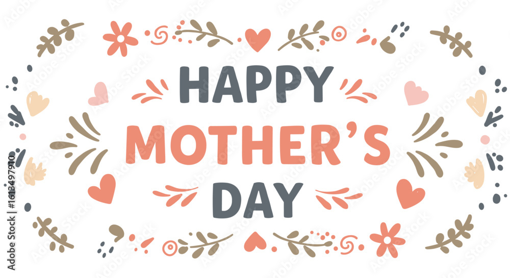 Obraz premium Happy Mother's Day hand-drawn flat vector illustration with flowers