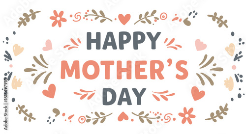 Happy Mother's Day hand-drawn flat vector illustration with flowers  