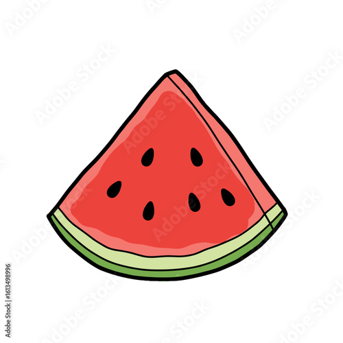 Watermelon slice with seeds in a hand-drawn flat vector illustration  