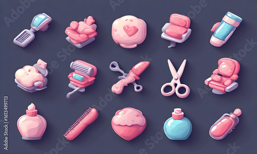 Cute kawaii beauty and salon tools collection
