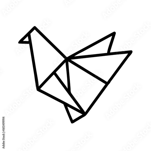 Image made with chicken Origami. Monochrome. Tangrams. Line drawing illustration.