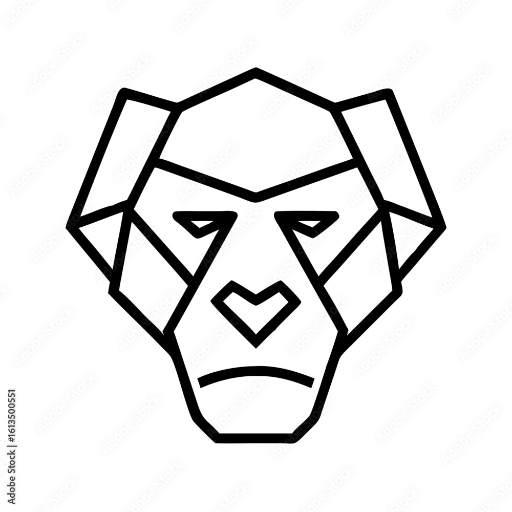 Image made with gorilla face Origami. Monochrome. Tangrams. Line drawing illustration. Image made with gorilla face Origami. Monochrome. Tangrams. Line drawing illustration.