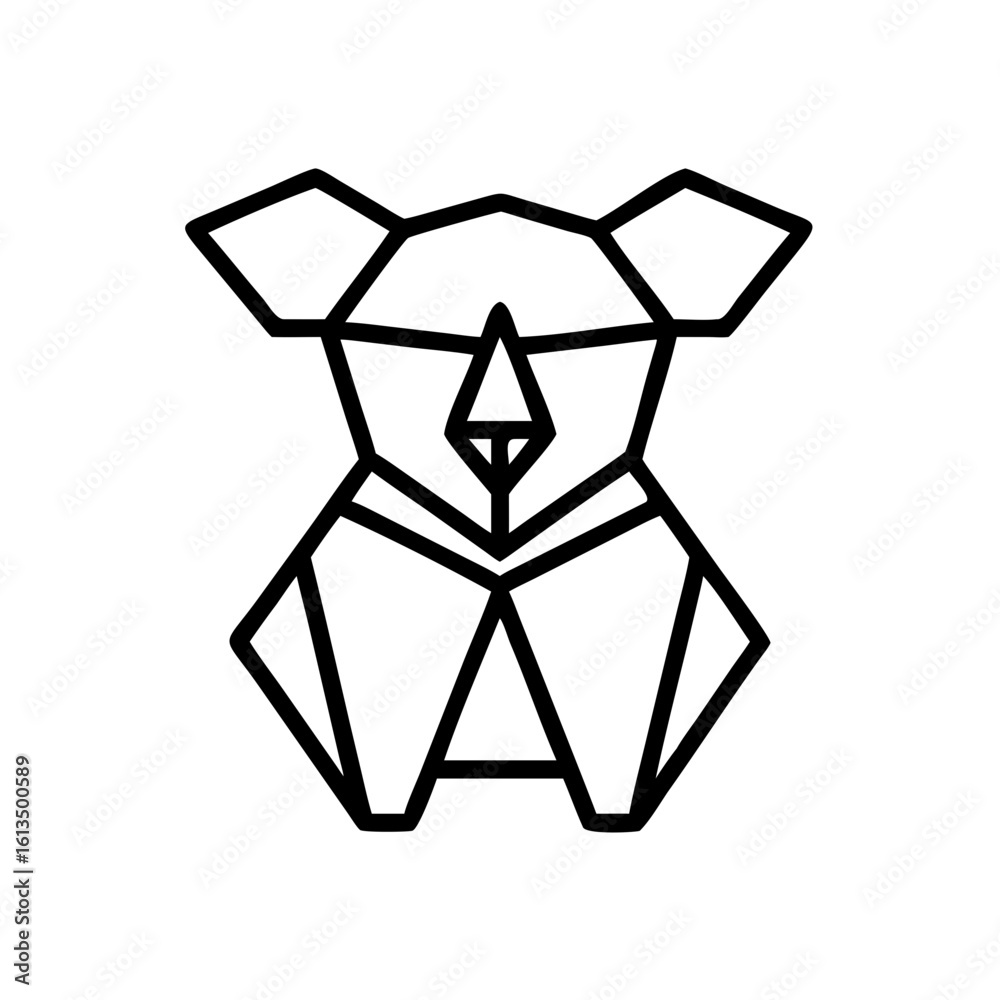 Image made with koala Origami. Monochrome. Tangrams. Line drawing illustration. Image made with koala Origami. Monochrome. Tangrams. Line drawing illustration.