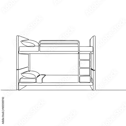 Bunk beds with pillows in minimalist design and line drawing style  