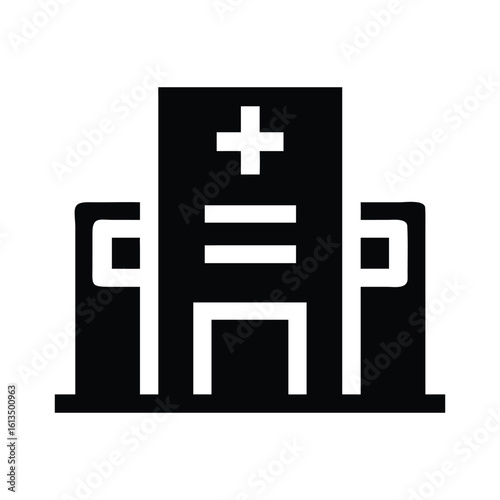 Black and White Hospital Building Symbol