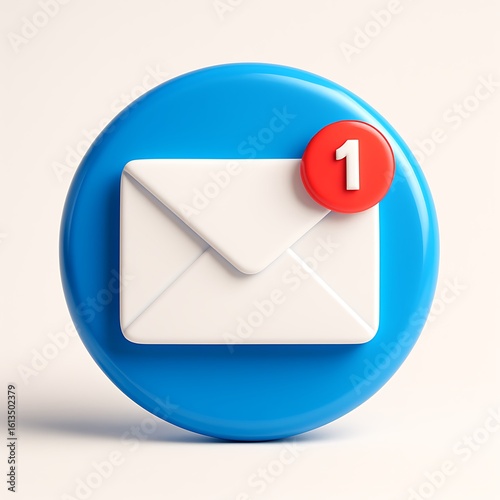 Blue circular icon with a white envelope and a red notification badge showing the number one
