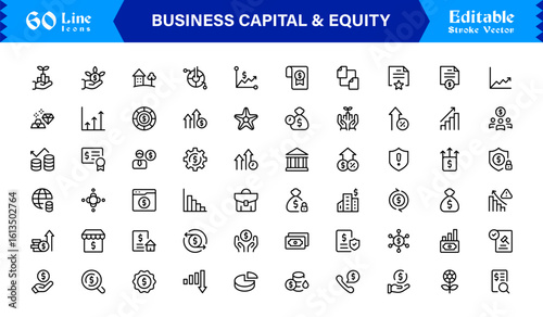 Business Capital And Equity Unique Line Icon Collection – Premium Minimal Vector Outline Icons of Finance, Profit, Banking, Assets, Funding, Stocks, and More